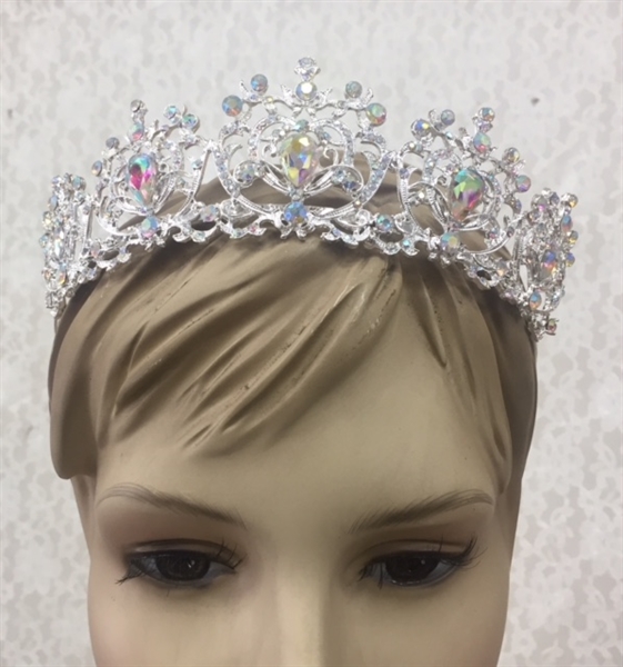 CWN-108-SILVER-AB. WHOLESALE CROWN, AB CRYSTALS ON SILVER METAL