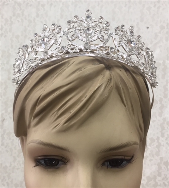 CWN-108-SILVER-CRYSTAL. WHOLESALE CROWN, CLEAR CRYSTALS ON SILVER METAL
