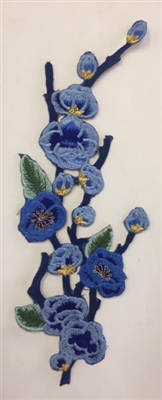 FLR-APL-003-BLUE. Hot-Fix, Iron-On Floral (Rose) Embroidery Applique Patch