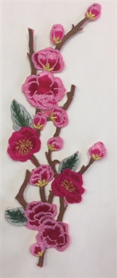FLR-APL-003-PINK. Hot-Fix, Iron-On Floral (Rose) Embroidery Applique Patch