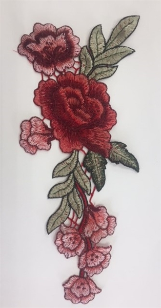 FLR-APL-007. Sew-On Rose Flower (Floral) Embroidery Applique Patch.