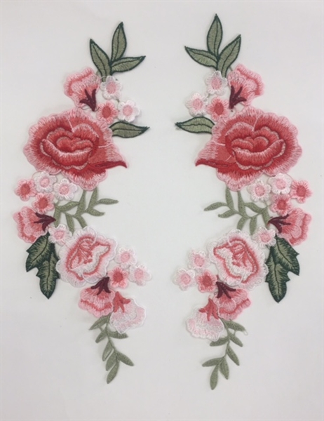 FLR-APL-024-PAIR. Sew-On Rose Flower (Floral) Embroidery Applique Patch. A Pair Set.