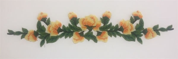 FLR-APL-027-ORANGE. Sew-On Floral Applique - 22 X 4 Inches