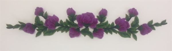 FLR-APL-027-PURPLE. Sew-On Floral Applique - 22 X 4 Inches