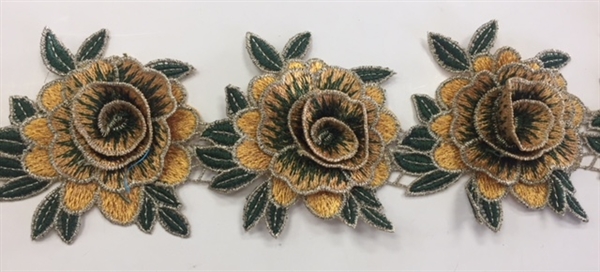 FLR-TRM-101-YELLOW. Sew-On Floral Embroidery Trim - Exquisite Live Colors with Raised 3-Dimensional Flowers - Sold By The Yard. 3 Inch Wide