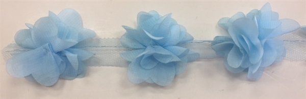 FLR-TRM-102-BABYBLUE. Flower Trim - Exquisite Live Colors with Raised 3-Dimensional Flowers - Price Per Yard. 2 Inch Wide