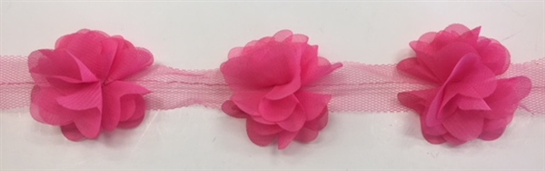 FLR-TRM-102-FUCHSIA. Flower Trim - Exquisite Live Colors with Raised 3-Dimensional Flowers - Price Per Yard. 2 Inch Wide