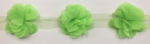 FLR-TRM-102-GREEN. Flower Trim - Exquisite Live Colors with Raised 3-Dimensional Flowers - Price Per Yard. 2 Inch Wide