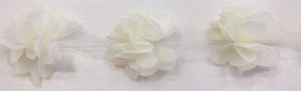 FLR-TRM-102-IVORY. Flower Trim - Exquisite Live Colors with Raised 3-Dimensional Flowers - Price Per Yard. 2 Inch Wide