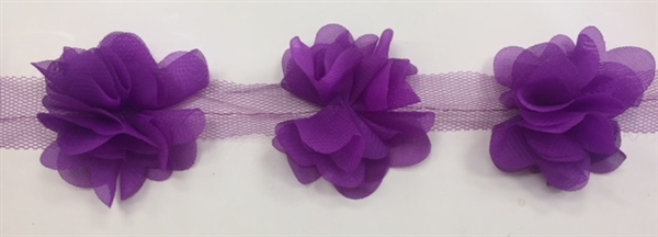 FLR-TRM-102-PURPLE. Flower Trim - Exquisite Live Colors with Raised 3-Dimensional Flowers - Price Per Yard. 2 Inch Wide
