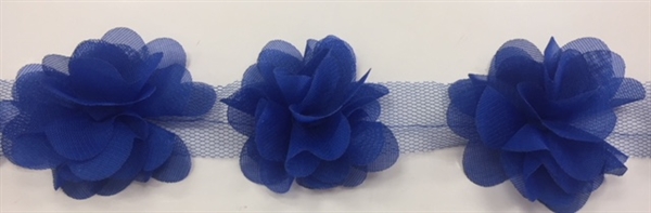 FLR-TRM-102-ROYALBLUE. Flower Trim - Exquisite Live Colors with Raised 3-Dimensional Flowers - Price Per Yard. 2 Inch Wide