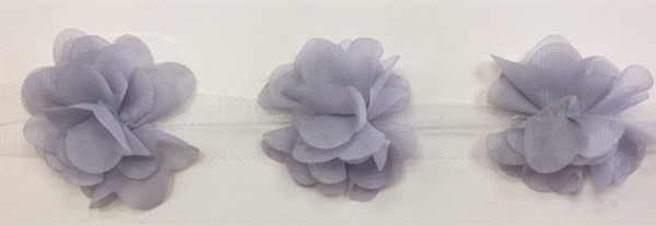 FLR-TRM-102-SILVER. Flower Trim - Exquisite Live Colors with Raised 3-Dimensional Flowers - Price Per Yard. 2 Inch Wide