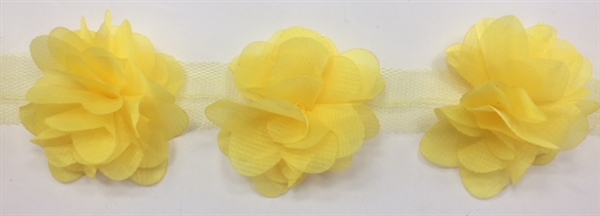 FLR-TRM-102-YELLOW. Flower Trim - Exquisite Live Colors with Raised 3-Dimensional Flowers - Price Per Yard. 2 Inch Wide