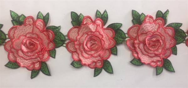 FLR-TRM-103-BLUSH. Flower Trim - Exquisite Live Colors with Raised 3-Dimensional Flowers - BLUSH - Price Per Yard: $7. 4.5 Inch Wide