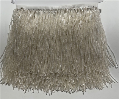 FRI-BED-107-CHAMPAIGN.  Beaded Fringe - Champaign Color - 6" Wide - On Gray Tape - 1 yard