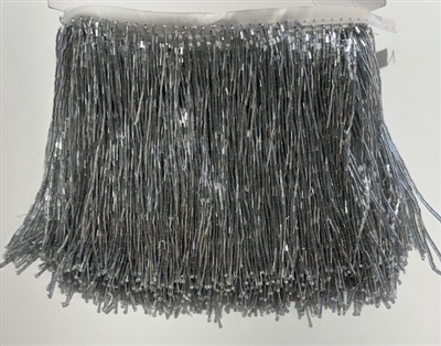 FRI-BED-107-GRAY.  Beaded Fringe - Gray Color - 6" Wide - On Gray Tape - 1 yard