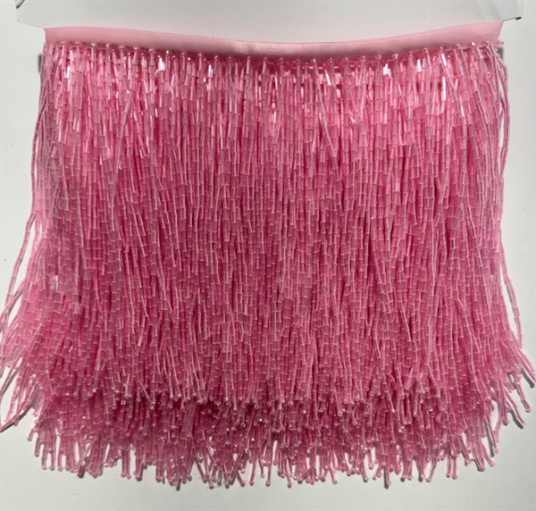 FRI-BED-107-HOTPINK.  Beaded Fringe - Hot Pink Color - 6" Wide - On Pink Tape - 1 yard