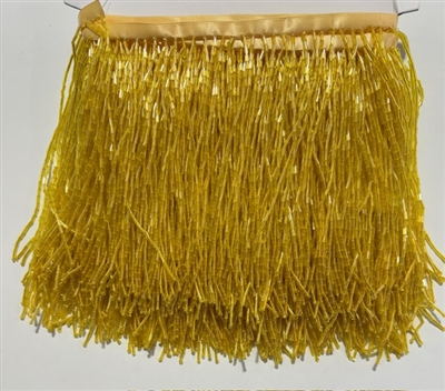 FRI-BED-107-YELLOWGOLD.  Beaded Fringe - Yellow Gold Color - 6" Wide - On Yellow Tape - 1 yard