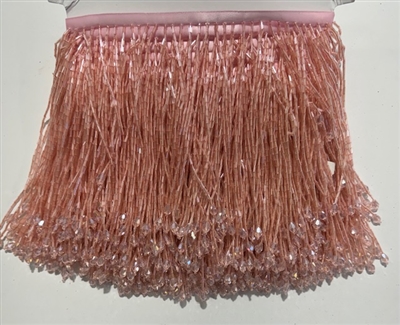 FRI-BED-109-FUCHSIAPINK.  Beaded Fringe - Fuchsia Pink Color - 5" Wide - On Pink Tape - 1 yard