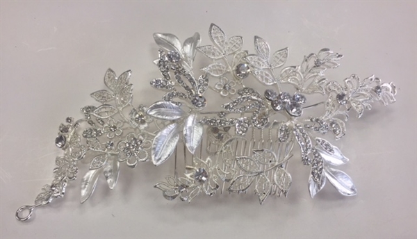 HDP-100-SILVER-CRYSTAL. WHOLESALE HEAD-PIECE, CLEAR CRYSTALS WITH SILVER BACKING ON A COMB