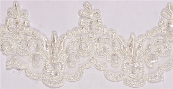 LNS-BBE-101-Ivory.  3.0"-wide Bridal Lace with Beads - Ivory