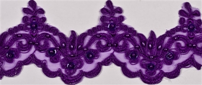 LNS-BBE-101-Purple.  Bridal Lace with Beads - Purple