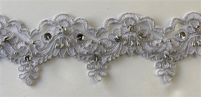 LNS-BBE-101-Silver.  3.0"-wide Bridal Lace with Beads - Silver