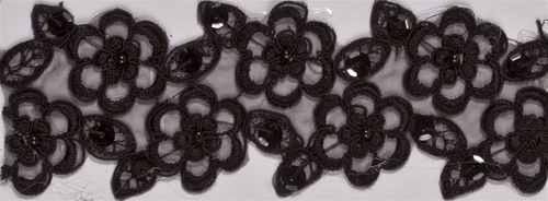 LNS-BBE-103-Black - Bridal Lace with Beads - Black