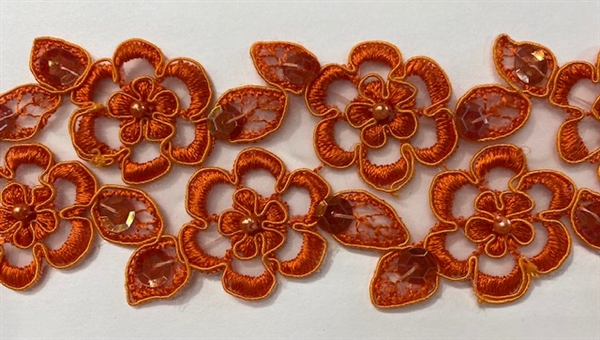 LNS-BBE-103-ORANGE - Bridal Beaded Lace - Orange - 2" Wide