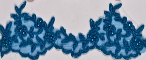 LNS-BBE-104-Blue.  Bridal Lace with Beads - Blue - 3" Wide