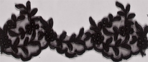 LNS-BBE-104-Black.  Bridal Lace with Beads - Black - 3" Wide