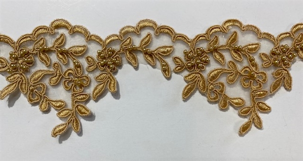 LNS-BBE-104-CAMEL.  Bridal Lace with Beads - Camel - 3" Wide