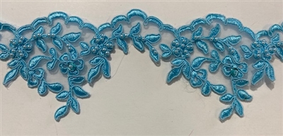 LNS-BBE-104-LightBlue.  Bridal Lace with Beads - Light Blue - 3" Wide