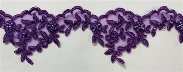 LNS-BBE-104-PURPLE.  Bridal Lace with Beads - Purple - 3" Wide