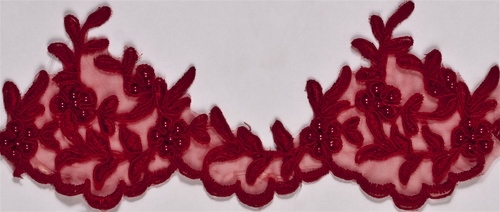 LNS-BBE-104-Red.  Bridal Lace with Beads - Red - 3" Wide