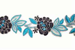 LNS-BBE-179-BLUE.  Bridal Beaded Lace