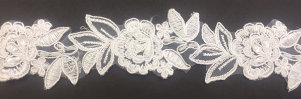 LNS-BBE-179-WHITE.  BRIDAL BEADED LACE - WHITE - 2.0 INCHES