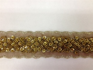 LNS-BBE-183-BROWN.  BEADED BRIDAL LACE - 1.5 INCH