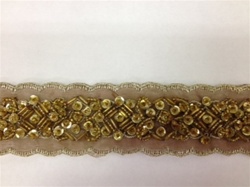 LNS-BBE-183-BROWN.  BEADED BRIDAL LACE - 1.5 INCH