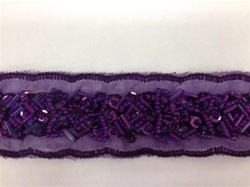 LNS-BBE-183-PURPLE.  BEADED BRIDAL LACE - 1.5 INCH