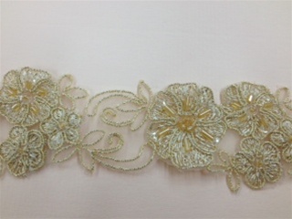 LNS-BBE-185-GOLD.  BRIDAL BEADED LACE - GOLD - 2.0 INCHES