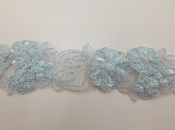 LNS-BBE-185-SILVER.  BRIDAL BEADED LACE - SILVER - 2.0 INCHES