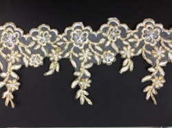 LNS-BBE-187-GOLDNWHITE.  BRIDAL BEADED LACE