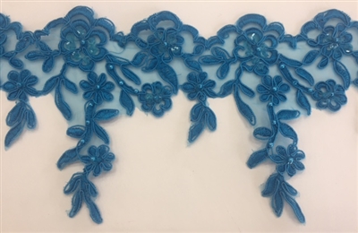 LNS-BBE-187-TURQUOISE. BRIDAL EMBROIDERY BEADED LACE