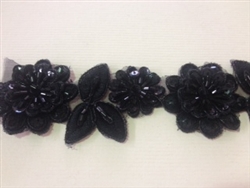 LNS-BBE-190-BLACK.  BRIDAL BEADED LACE - BLACK - 1.5 INCH WIDE