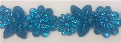 LNS-BBE-190-BLUE. BRIDAL BEADED LACE - 1.5 INCH WIDE