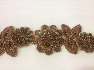 LNS-BBE-190-BROWN.  BRIDAL BEADED LACE - 1.5 INCH WIDE