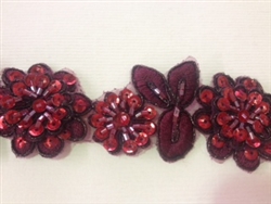 LNS-BBE-190-BURGUNDY.  BRIDAL BEADED LACE - BURGUNDY - 1.5 INCH WIDE