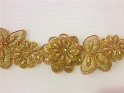 LNS-BBE-190-CAMEL.  BRIDAL BEADED LACE - 1.5 INCH WIDE
