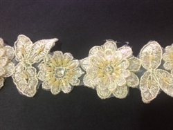 LNS-BBE-190-GOLD.  BRIDAL BEADED LACE - METALIC GOLD- 1.5 INCH WIDE